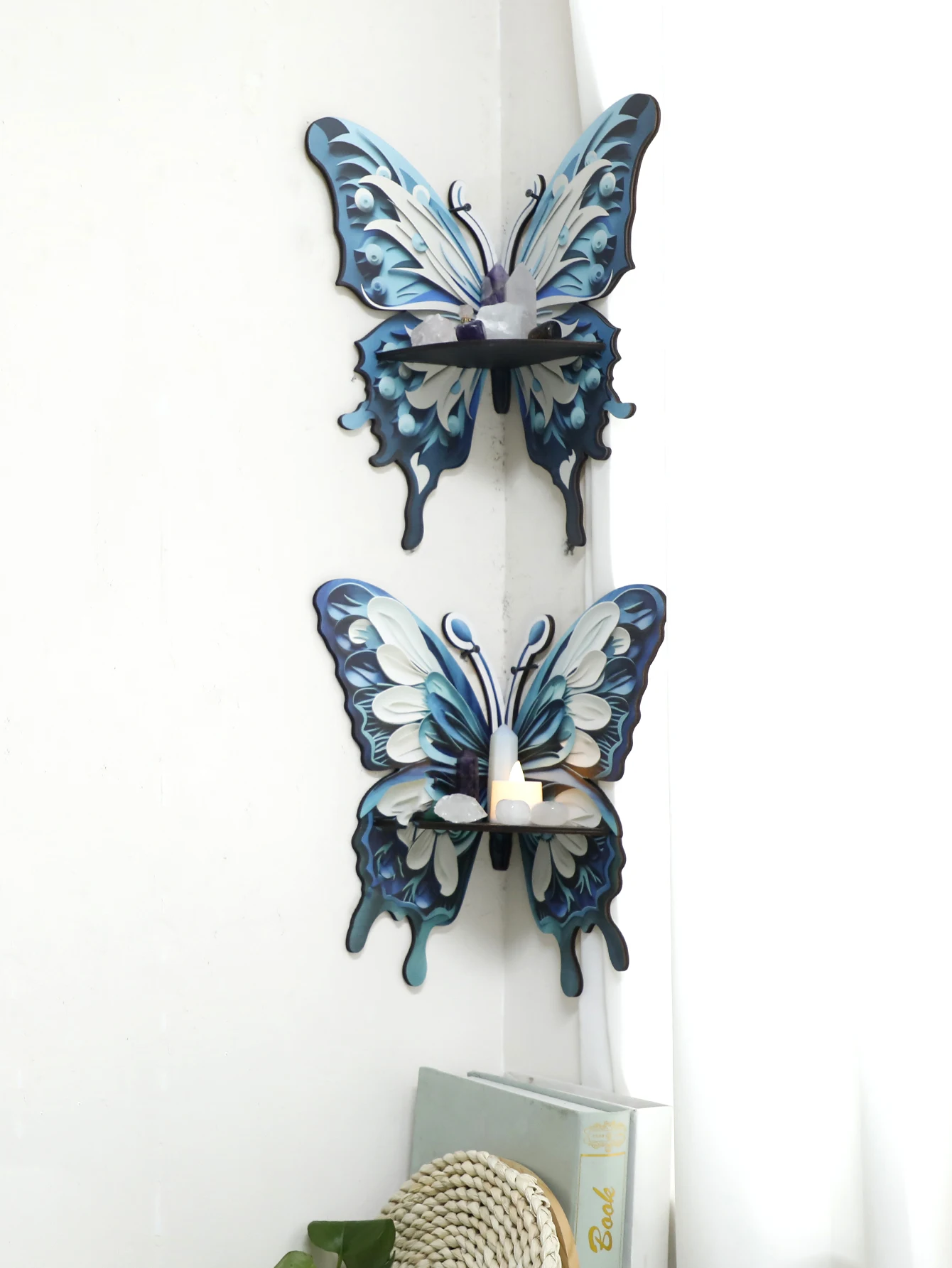 Home Essentials Bathroom Rack - Drie kleuren vlinder kristallen plank display