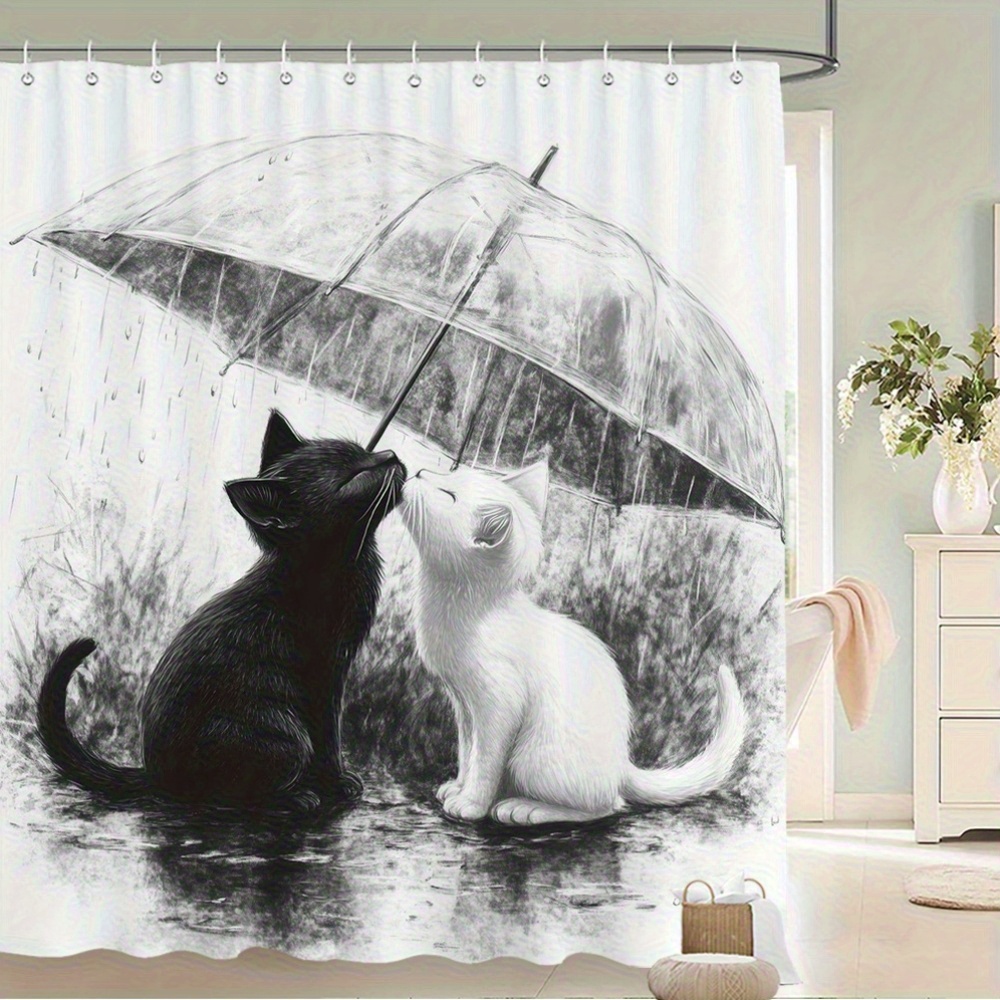 Home Bathroom Tiles Design - Waterdicht badkamer douchegordijn kat kitten paraplu