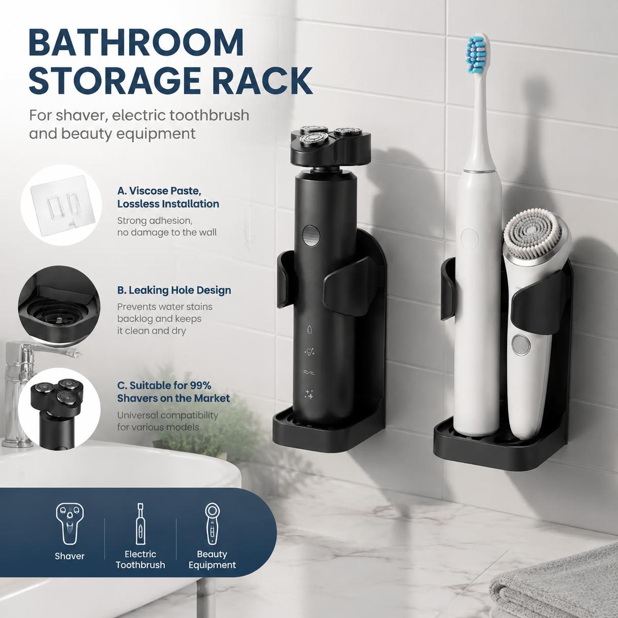 Home Essentials Bathroom Rack - Zelfklevende, boorvrije, waterdichte tandenborstelhouder, aan de