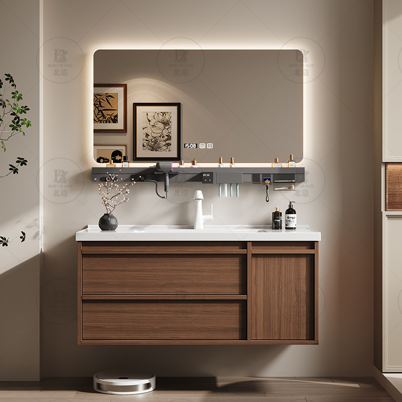 Home Bathroom Vanity Combo - Luxe houten kastladen Spiegelpapier Huidverzorging Moderne