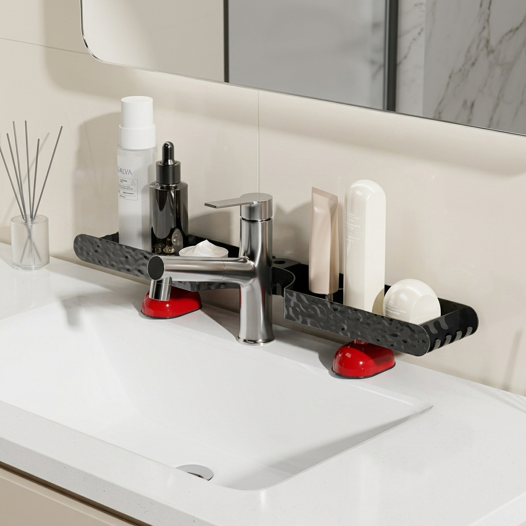 Home Essentials Bathroom Rack - Badkamerorganizer Cosmetische opbergplank Brede crèmekleurige stijl