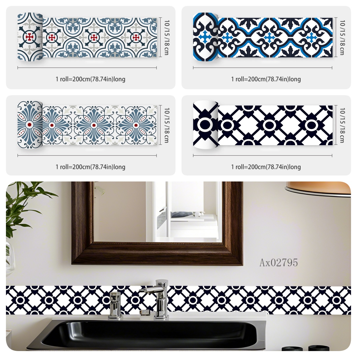 Home Bathroom Tiles Design - Boho mediterrane tegelrandsticker, meerdere ontwerpen, waterdichte