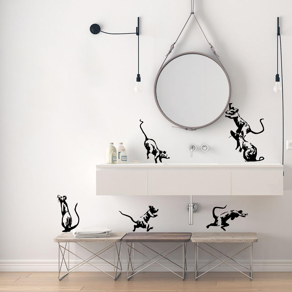 Home Bathroom Tiles - 5 stuks Banksy Toilet Ratten Muursticker