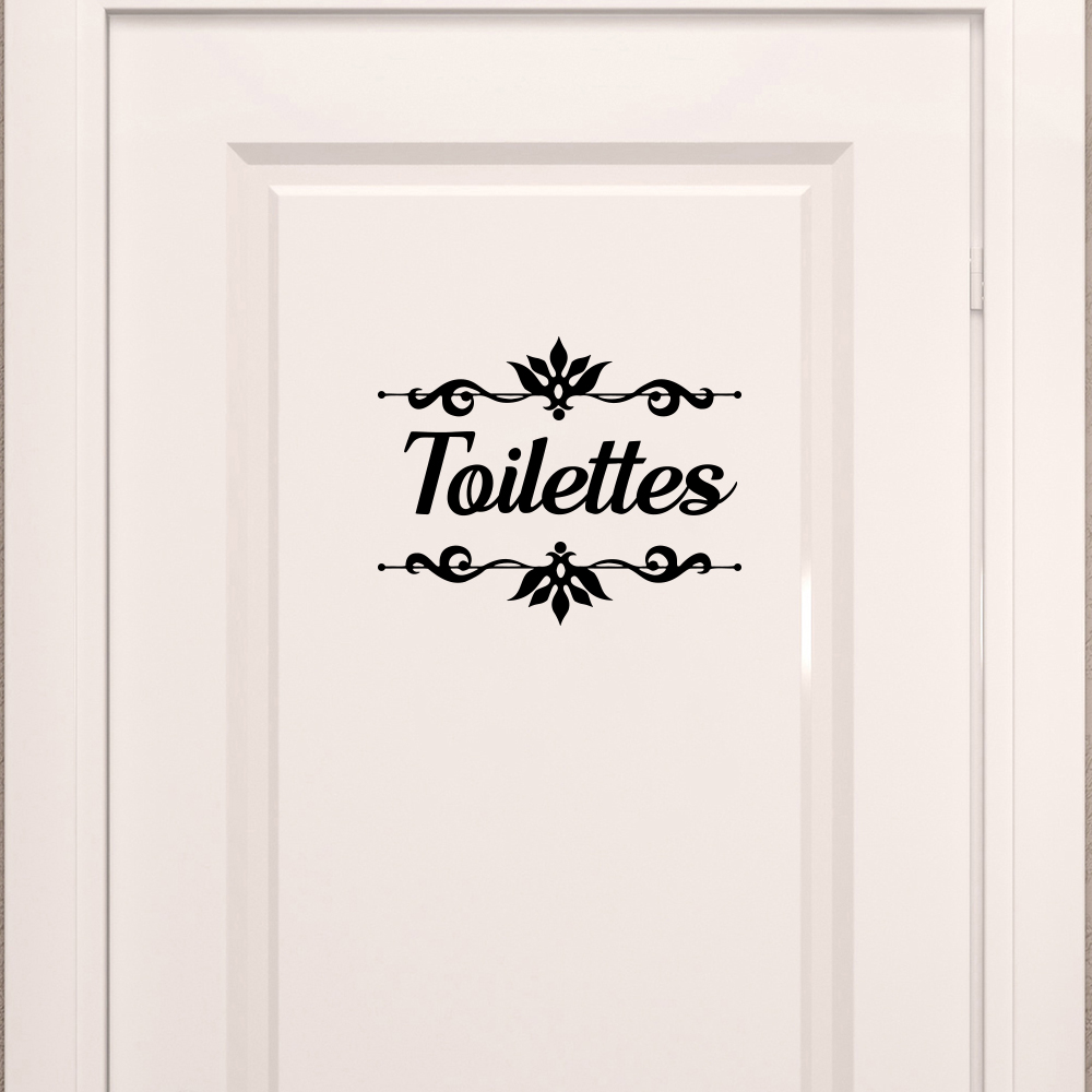 Home Bathroom Tiles - Franse Toilettes Met Bloem Badkamerdeur Sticker