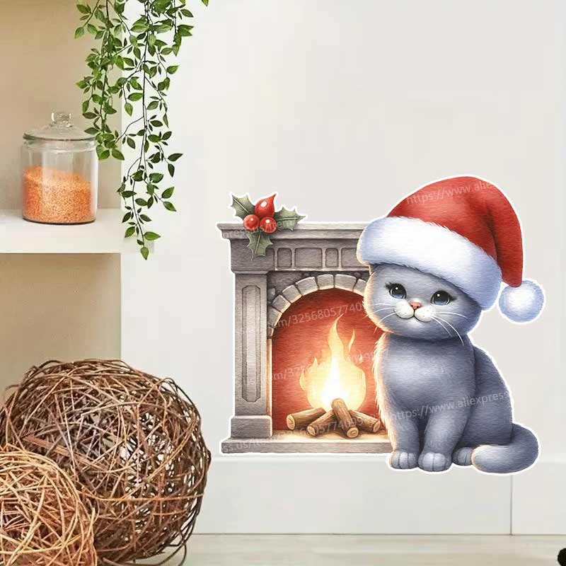 Home Bathroom Tiles Design - Kerst Kat Muursticker Badkamer Wc Decor